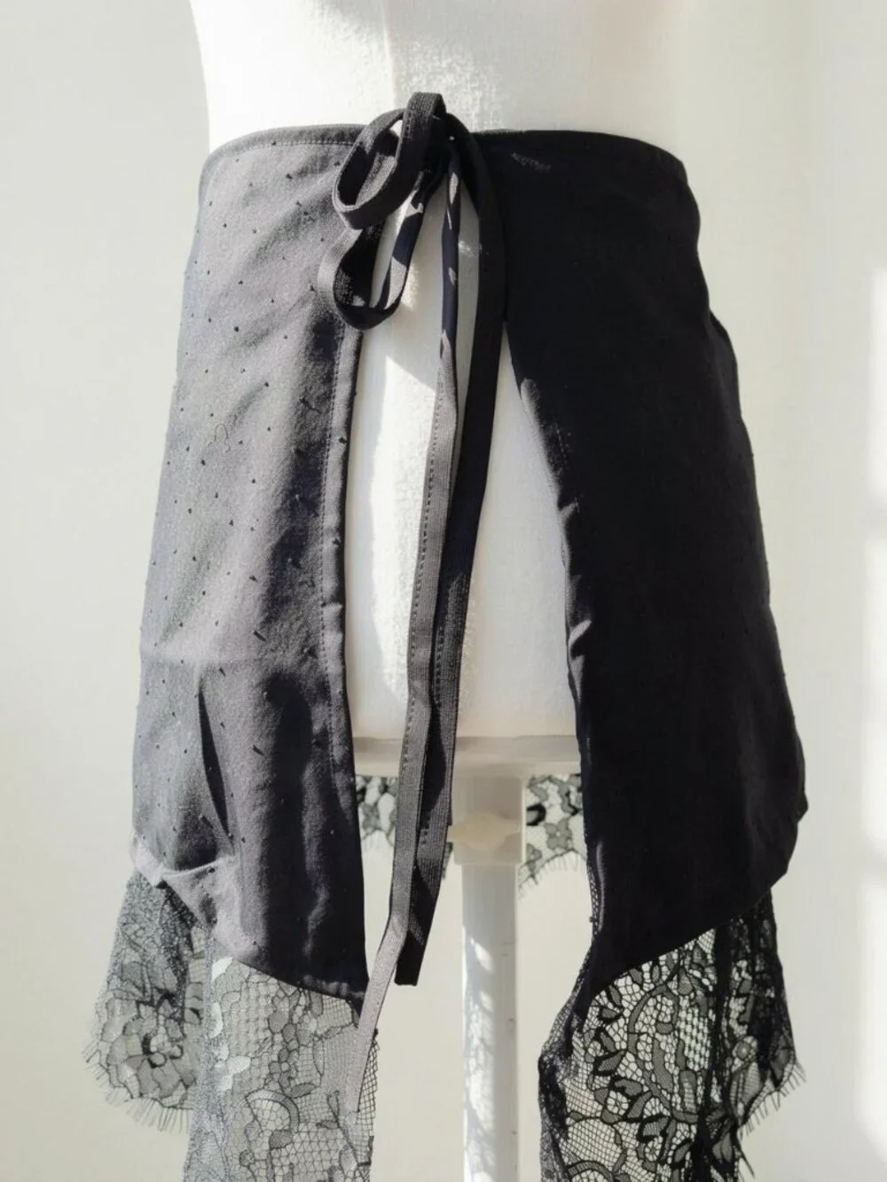 Y2K 2000s style Black lace waist wrap skirt with adjustable tie